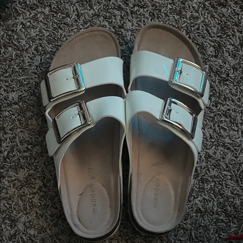 Madden Girl Cream Double Buckle Slides